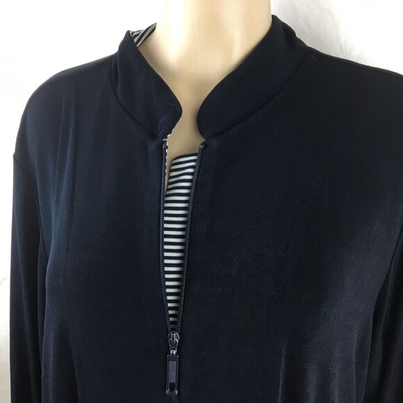 Chico’s Travelers Black & White Zip Up Stripe Collar Long Sleeve Jacket L 2 - Picture 5 of 9